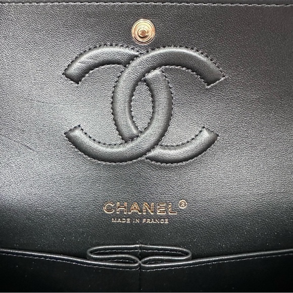 21B Chanel Medium Black Lambskin Classic Flap with Rose Gold Hardware - Picture 14 of 16